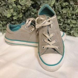 Grey converse with teal trim